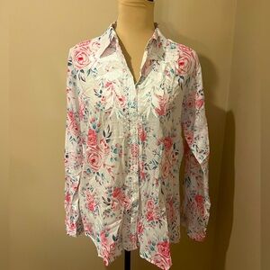 The Nu Vintage White & Pink Floral Button Up Western Style Blouse, size Medium